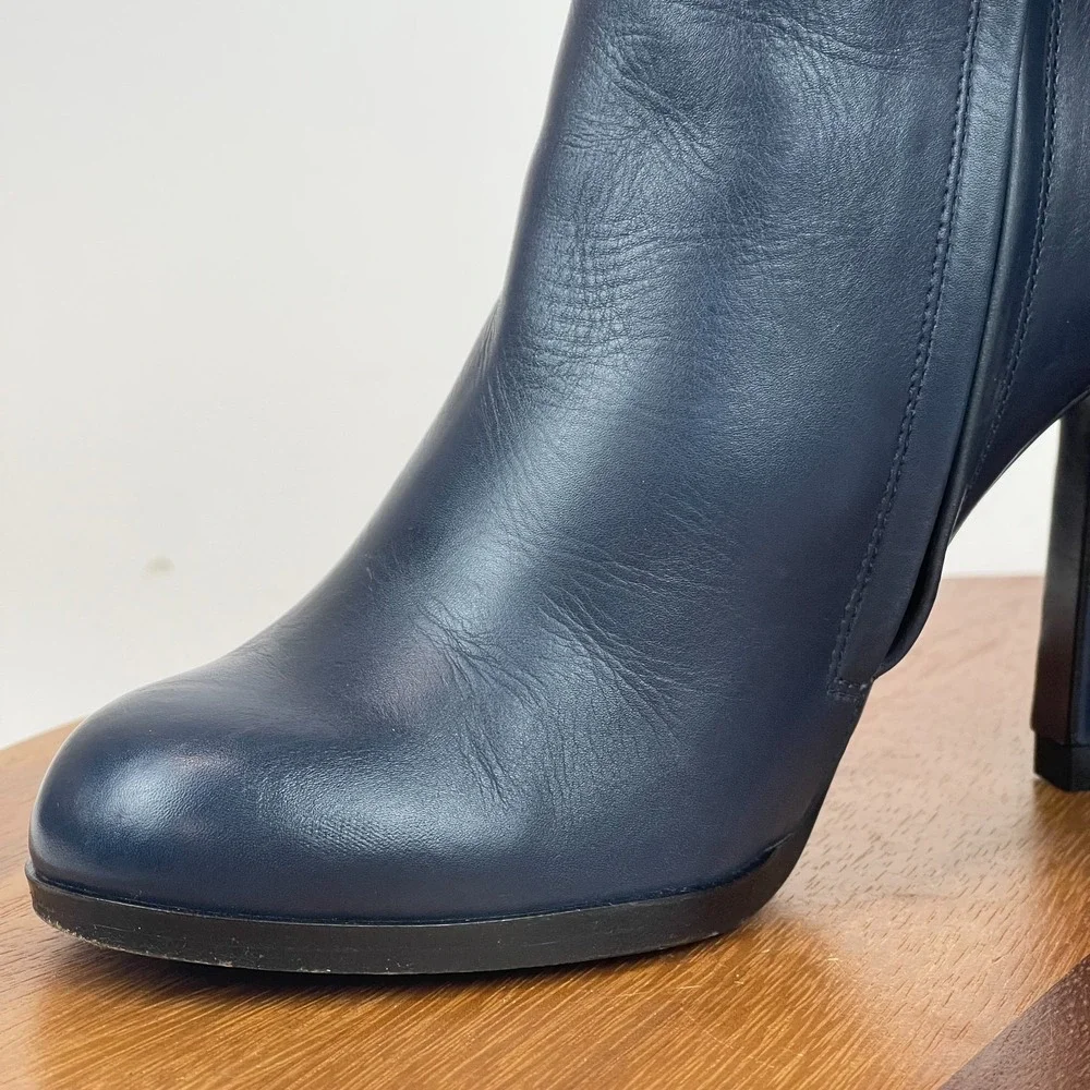 Womens‎ Jil Sander Blue Brown Leather Heeled Ankle Booties Boots Size 35 US 5 M